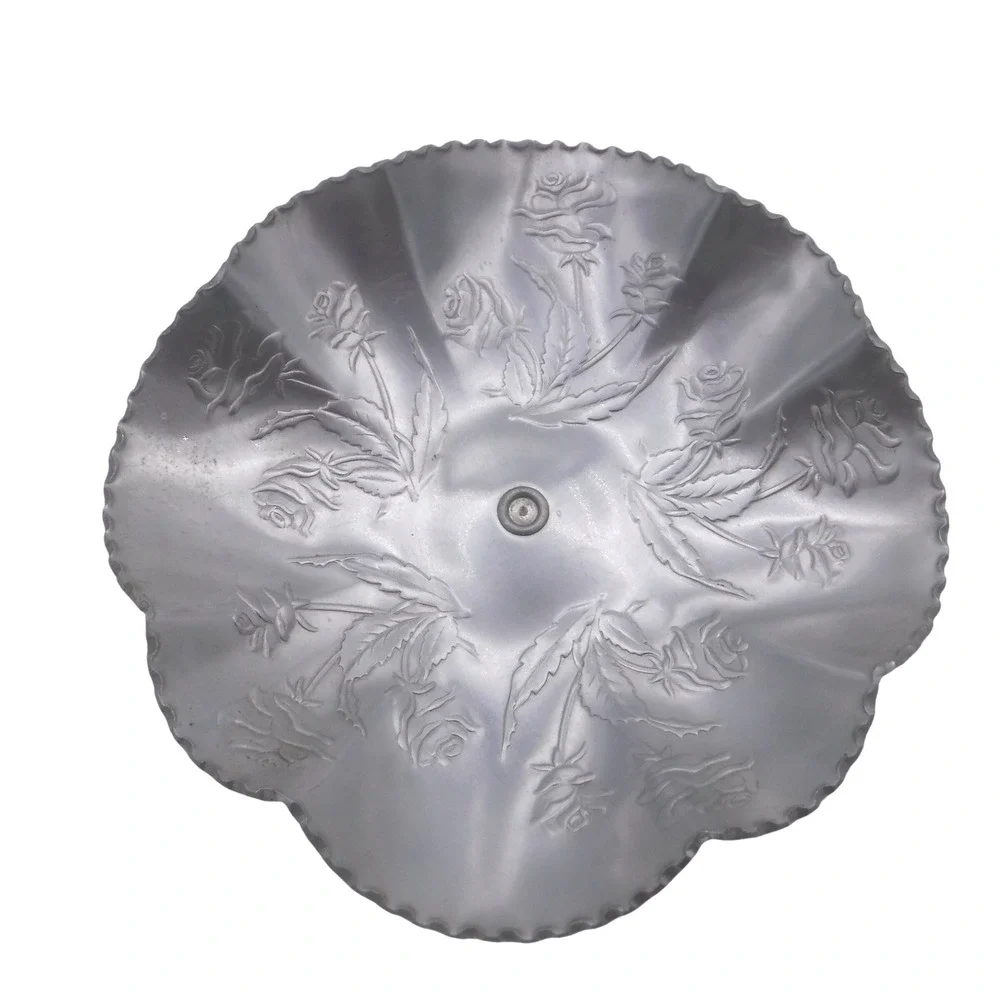 Vtg Hammered Aluminum Pedestal Candy Dish Embossed Rose‎ Floral Scalloped Bowl